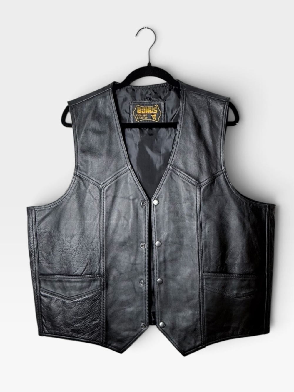 Bonus Leather Motorcycle Vest Size 48 Black Grunge Biker